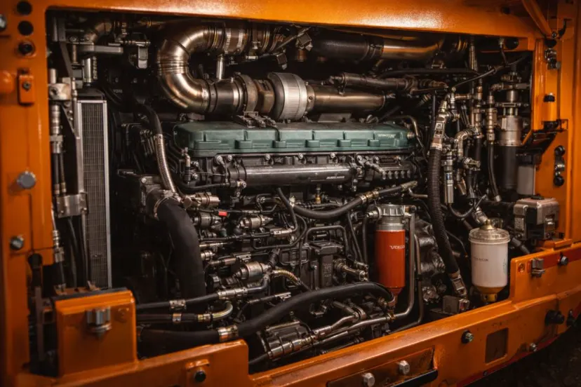 close-up of Volvo TAD 1350 VE water-cooled diesel engine inside a ZONGDA ZDL614 underground loader