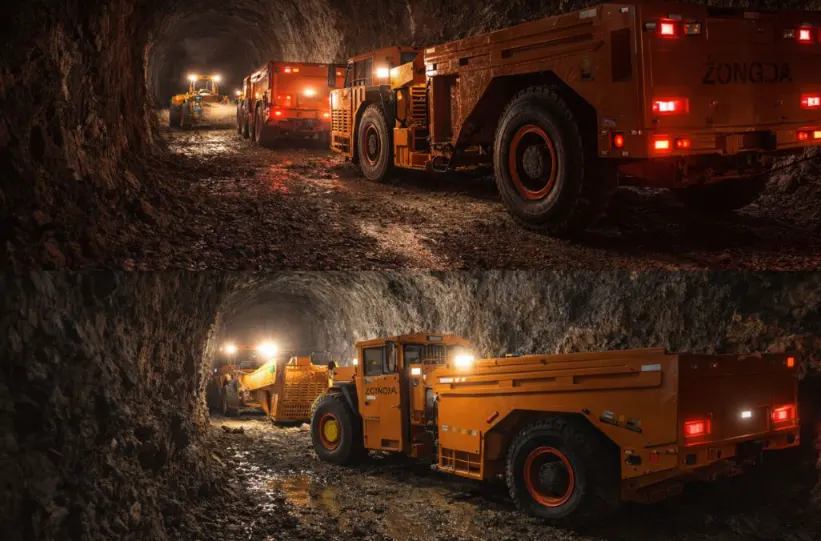 underground mining loader and mining truck working together perfectly in a narrow vein mining drift