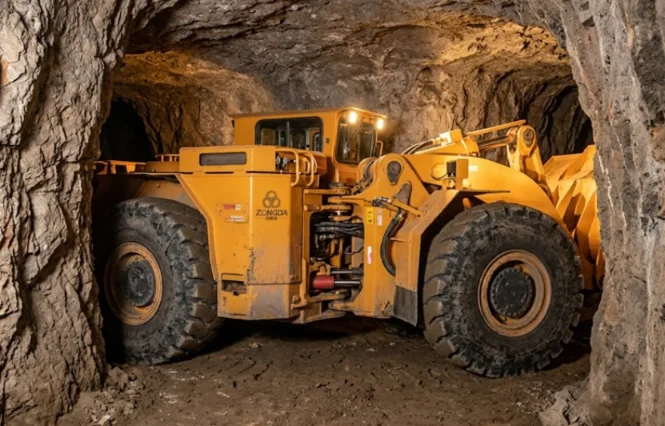 Zongda underground LHD loader in narrow tunnel.