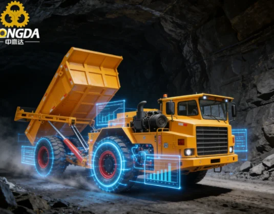 Zongda underground truck with raised bed and digital AR overlays.