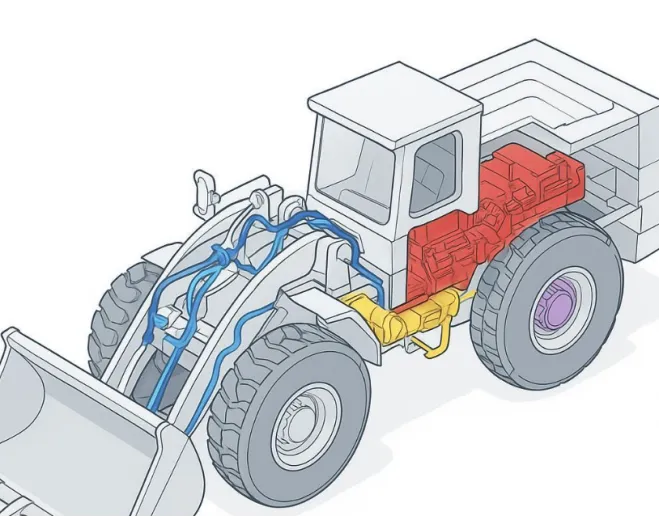 Underground loader cutaway highlighting key systems