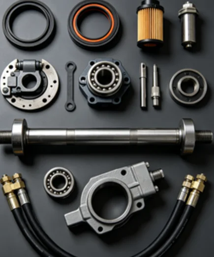 Underground mining spare parts flat lay