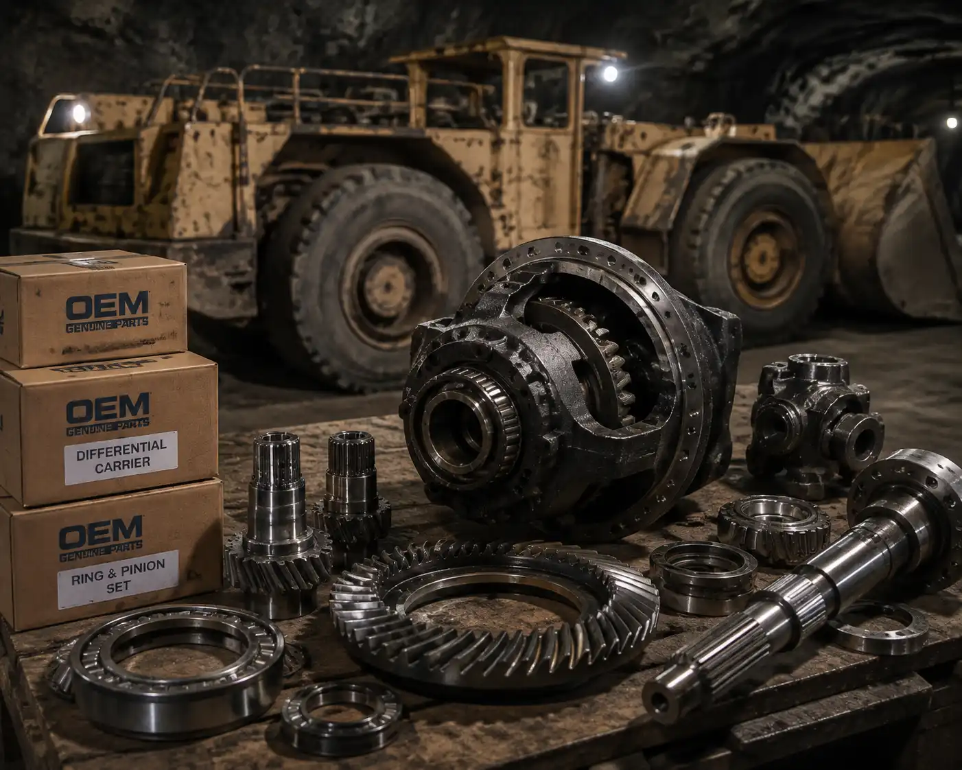 OEM differential carrier and drivetrain spare parts for underground mining loaders and heavy-duty vehicles